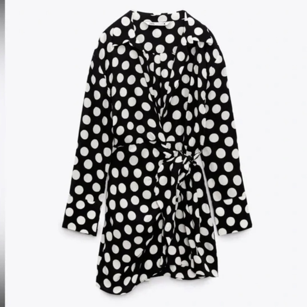 Zara Black and White Polka Dot Wrap mini dress. Size Xs. Style 7903/052/064 - Picture 3 of 10